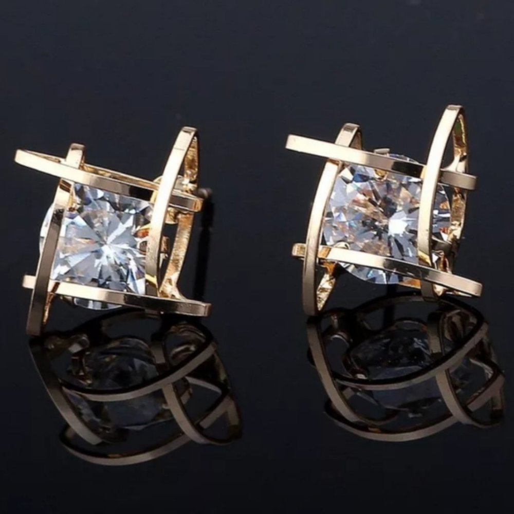 COPY - *NEW Round Solitaire Caged Diamond Stud Earrings
